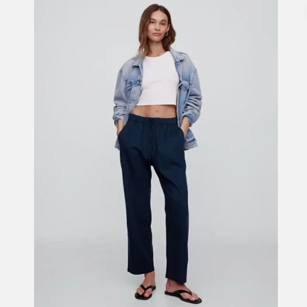 New Gap Pants Size XL Mid Rise Easy Twill Pull On Elastic Drawstring Waist Blue